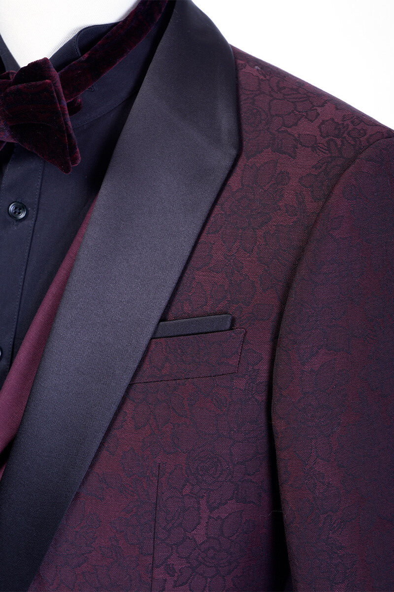 burgundy embroidered tuxedo