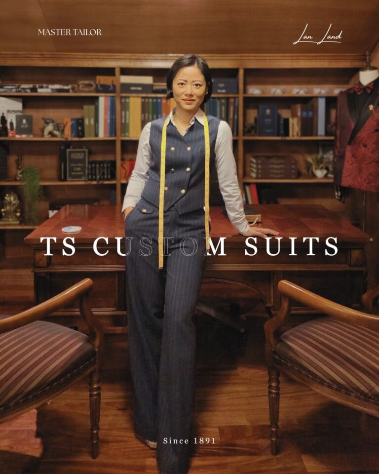 Master tailor hand-finishing a bespoke suit at TS Custom Suits' Jacksonville, FL atelier
