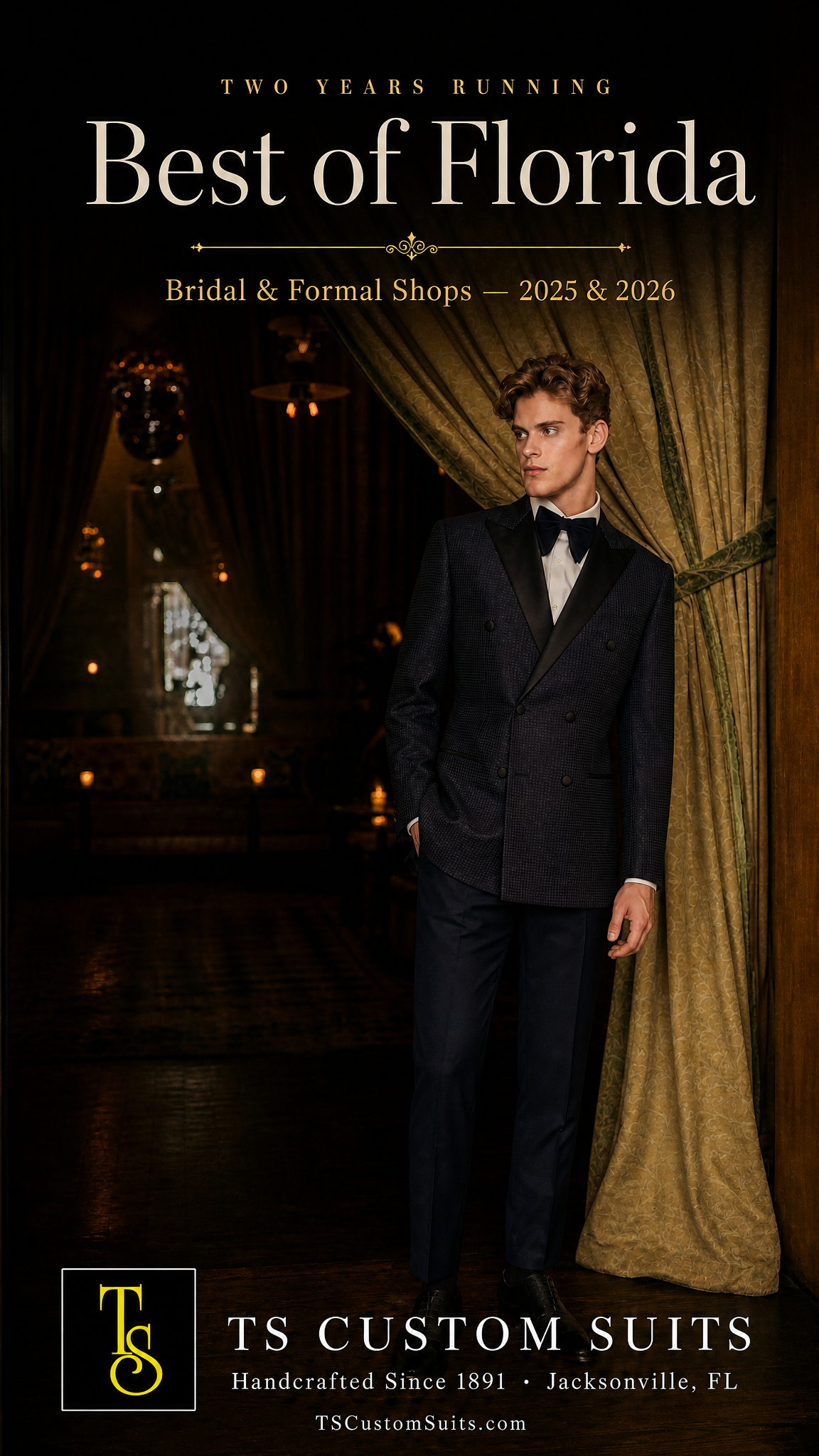 man wearing tuxedo with TS Custom Suits best in FL award