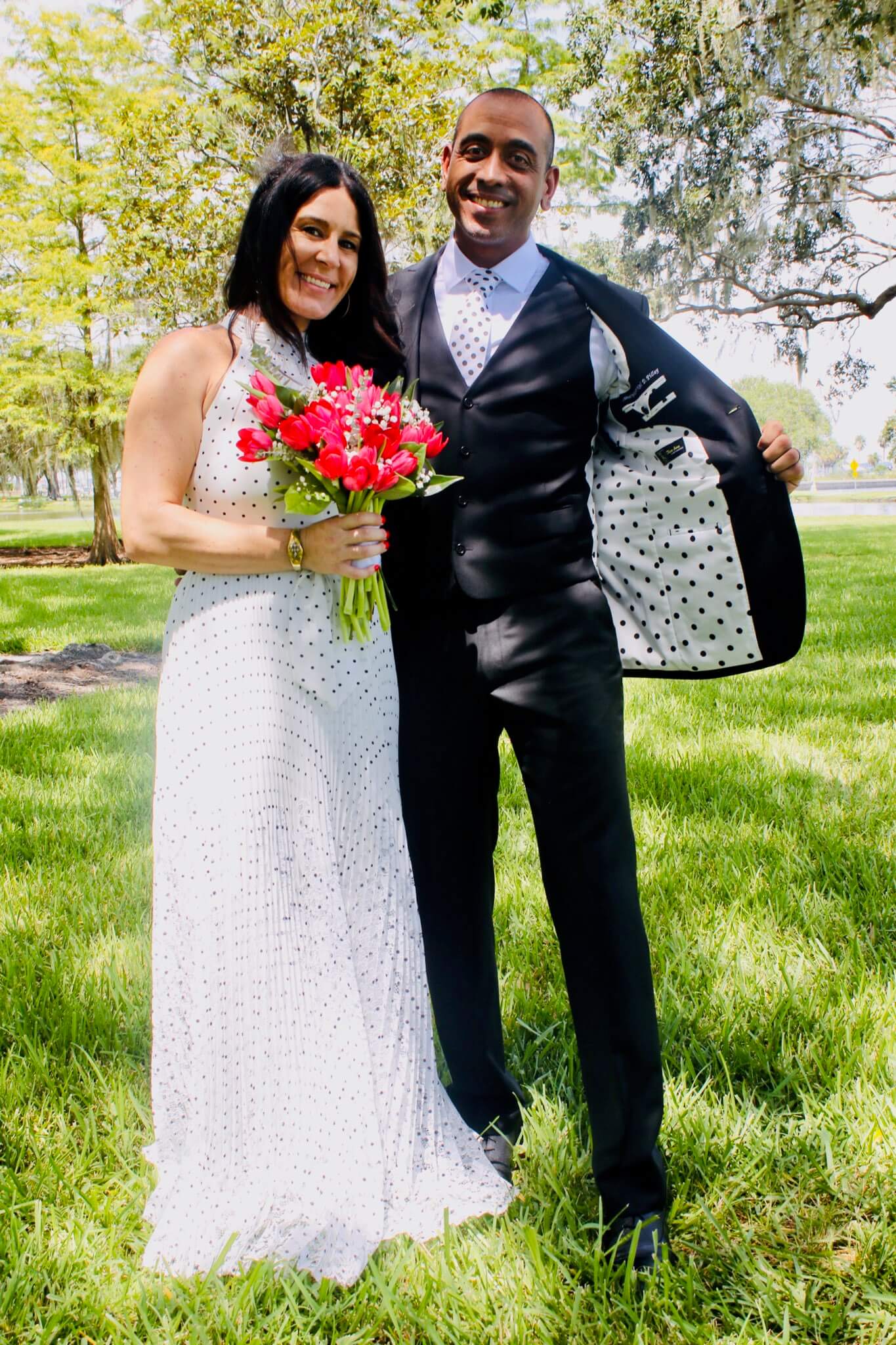 Coordinating groom’s details to bride’s gown or bouquet